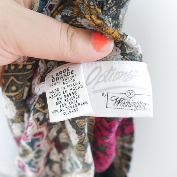 Vintage Options by Worthington Patchwork Black Green and Pink Midi Skirt Large - Picture 6 of 9